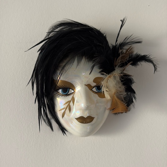 Vintage Ceramic Hand Painted Theatrical Mask with Feathers - Picture 1 of 7
